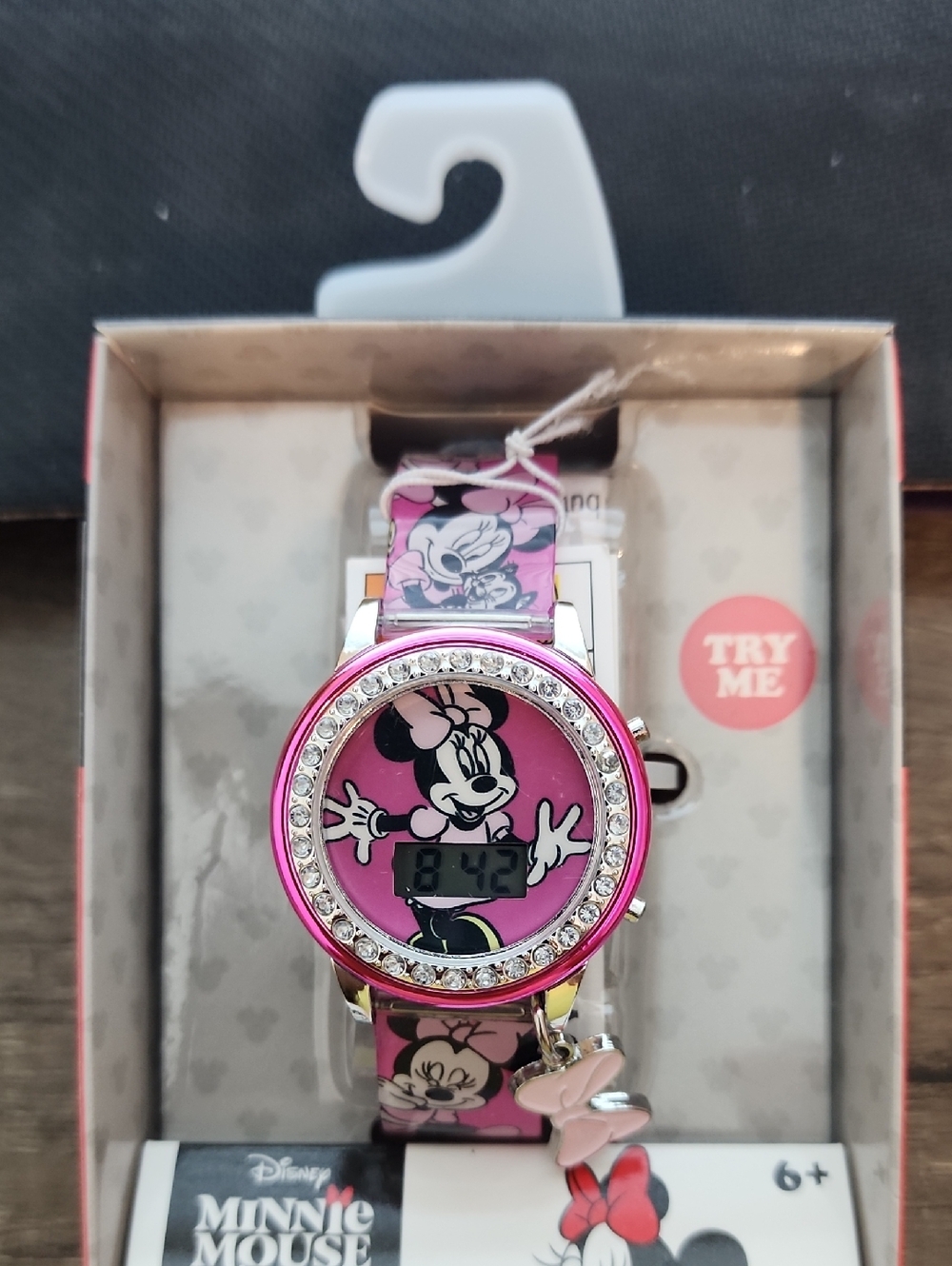 Disney Minnie Mouse Hot Pink Crystal-Trim Digital Flashing LCD Kids Watch